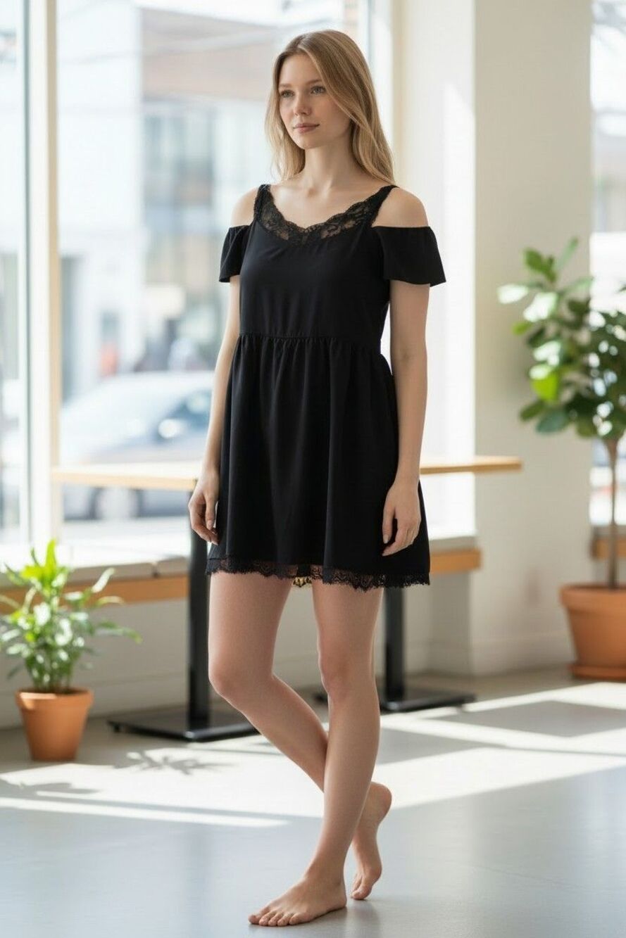 Wayf Mini Black Dress Lace Detail Back Zipper Size 8